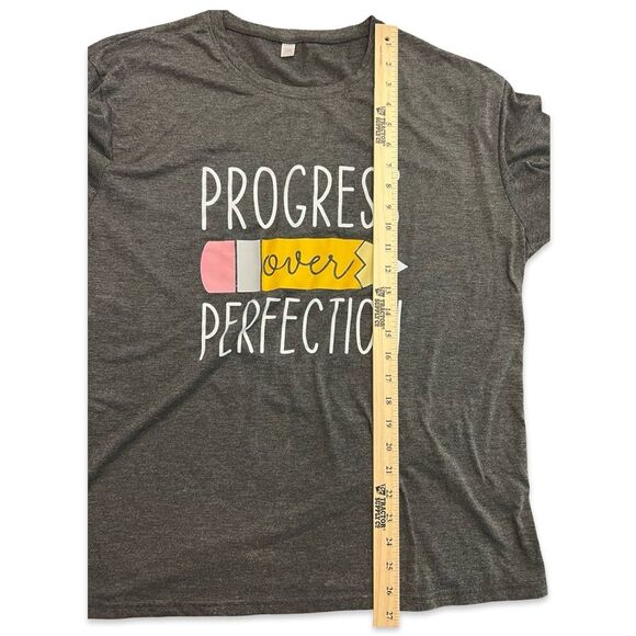 Charcoal Gray Teacher T-Shirt / “Progress Over Perfection” / Size 2XL - Picture 2 of 4